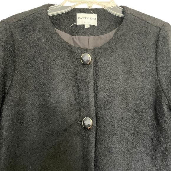 Patty Kim Black Wool Blend Tweed 3/4 Bell Sleeve Button Front Jacket Size Large - Picture 2 of 12